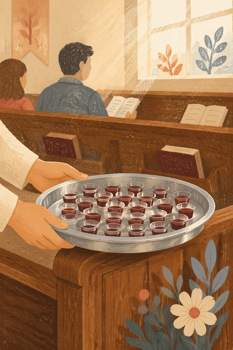 Communion Cups Tray on Church Pew