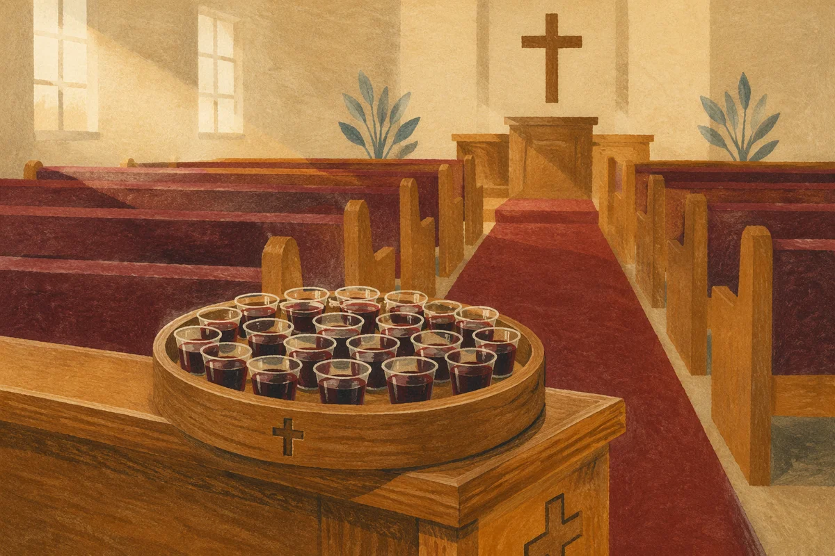 Communion Cups Tray on Church Pew