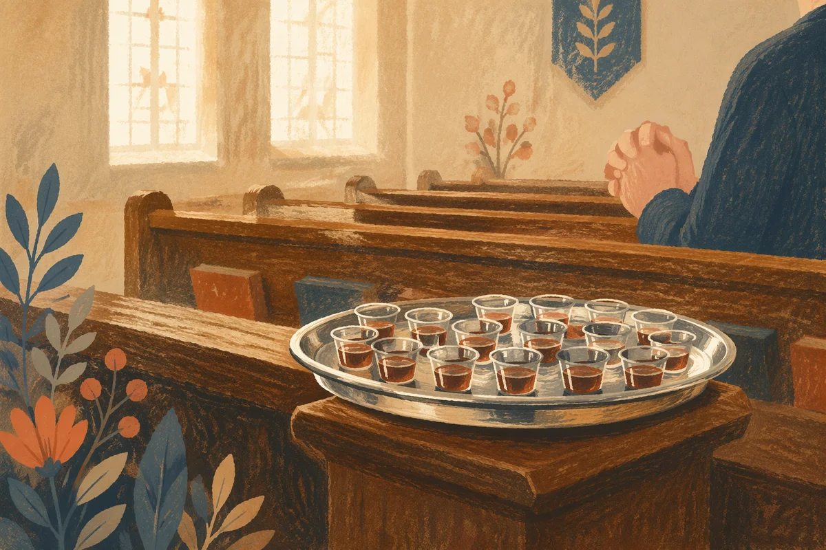 Communion Cups Tray on Church Pew