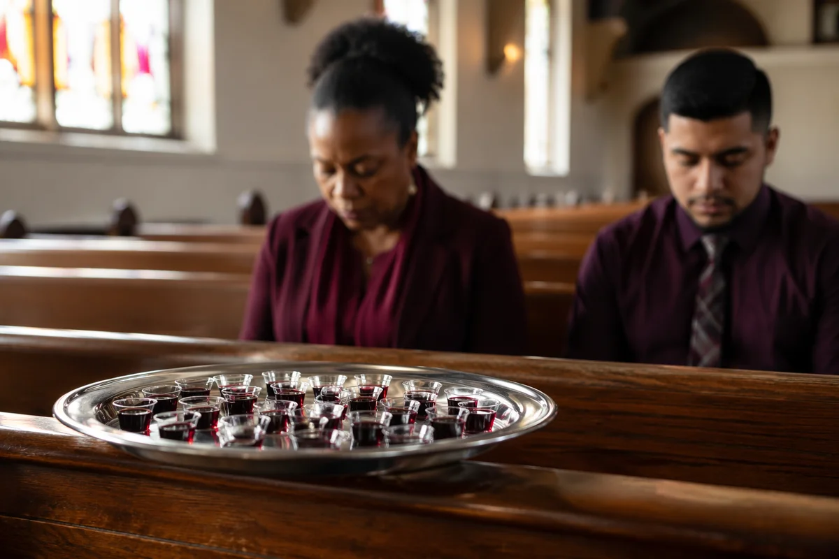Communion Cups Tray on Church Pew