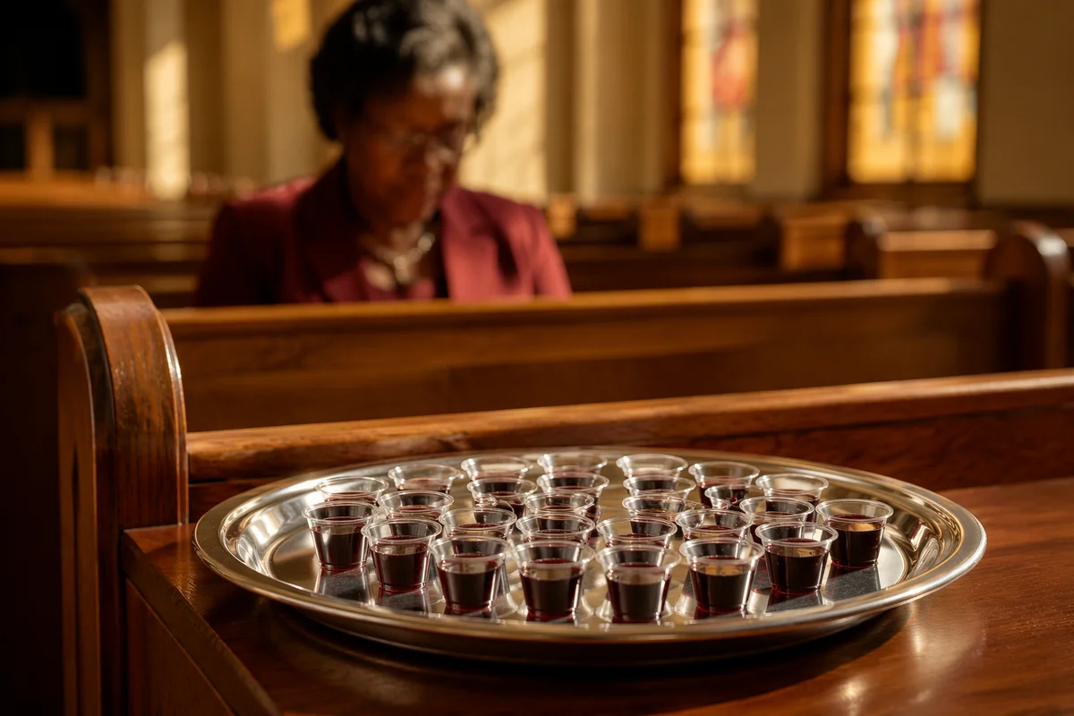Communion Cups on Church Pew