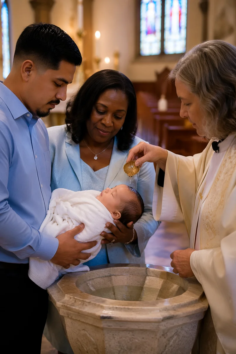 Infant Baptism Water Pouring in Chapel