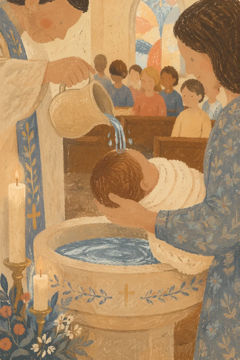 Infant Baptism Water Pouring in Church