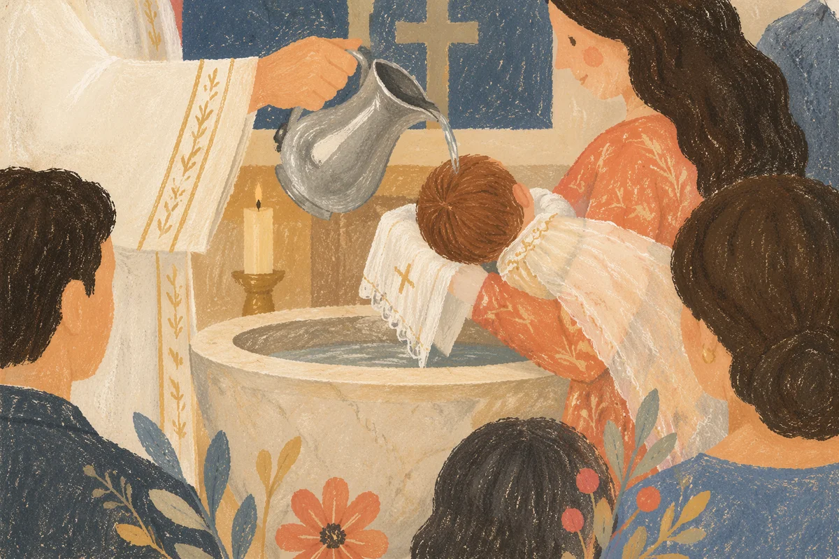 Infant Baptism Water Pouring Ceremony Close-Up