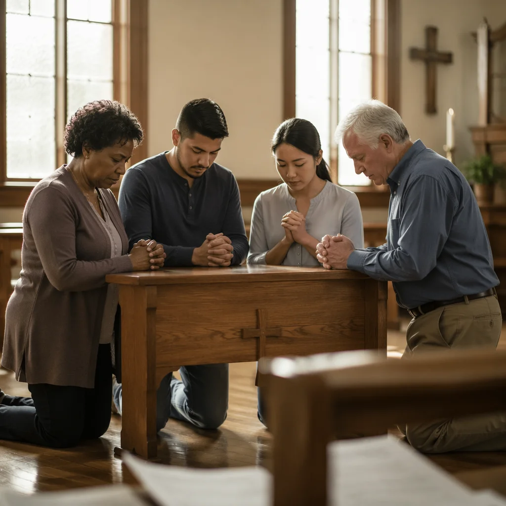 Intercessory Prayer Team Kneeling at Altar