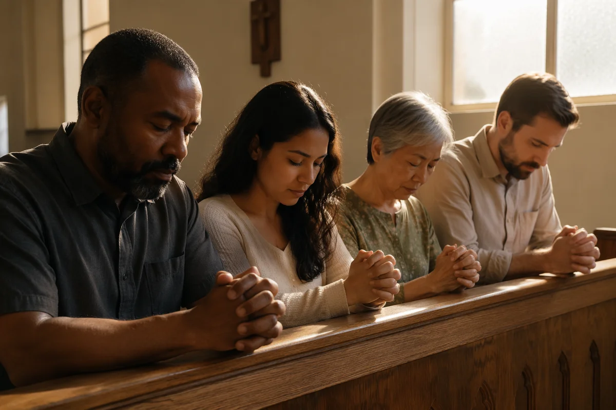 Prayer Team Kneeling at Church Altar