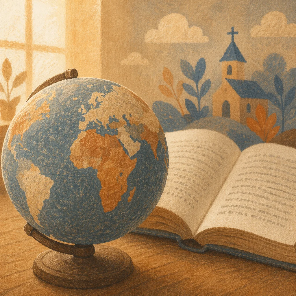 International Missions Globe Beside Open Bible