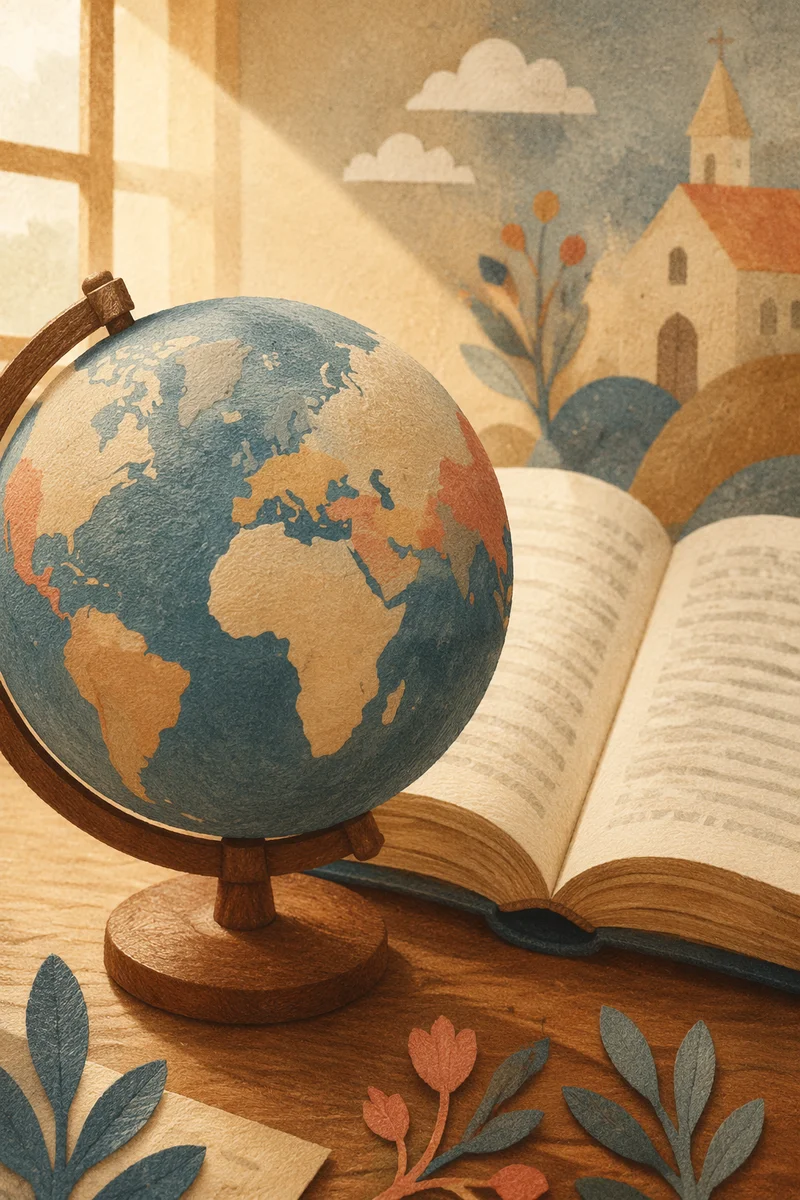 International Missions Globe Beside Open Bible
