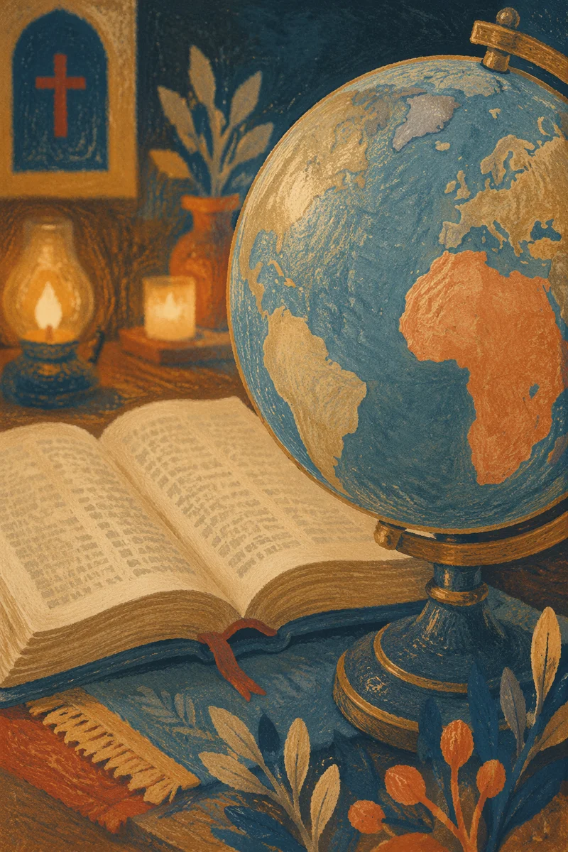 International Missions Globe Beside Open Bible