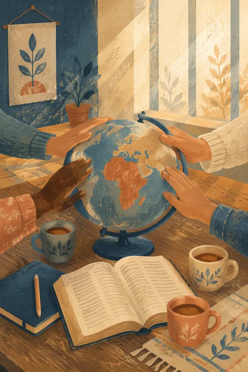 Global Missions Prayer Around Bible and Globe
