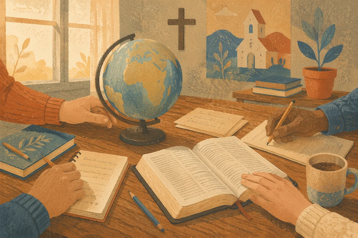 International Missions Table with Bible and Globe