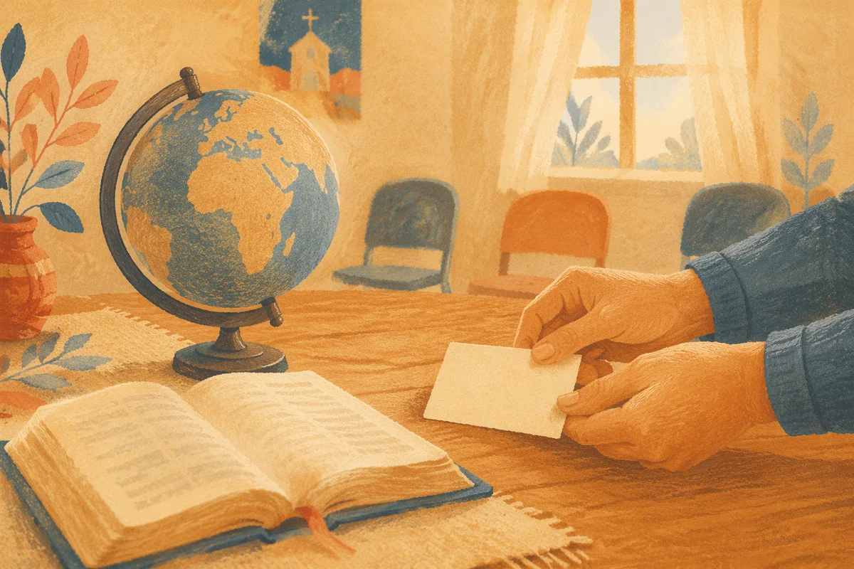 Vintage Globe Beside Open Bible