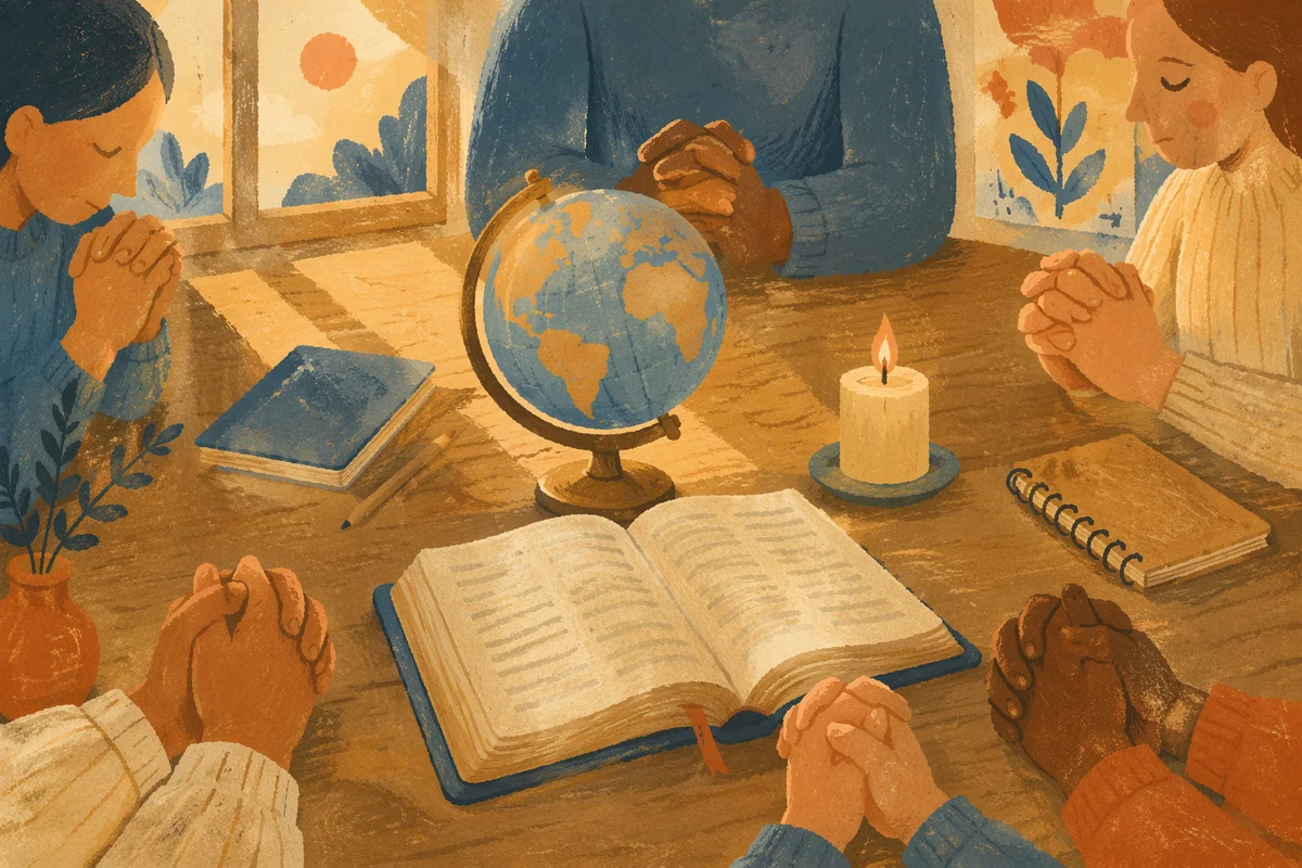 Global Missions Prayer with Bible and Globe