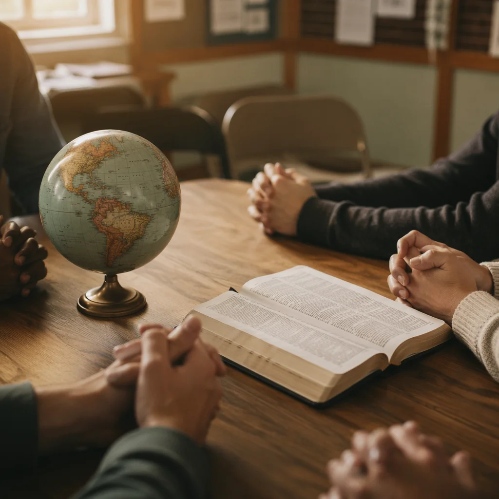 Global Missions Prayer Around Bible and Globe