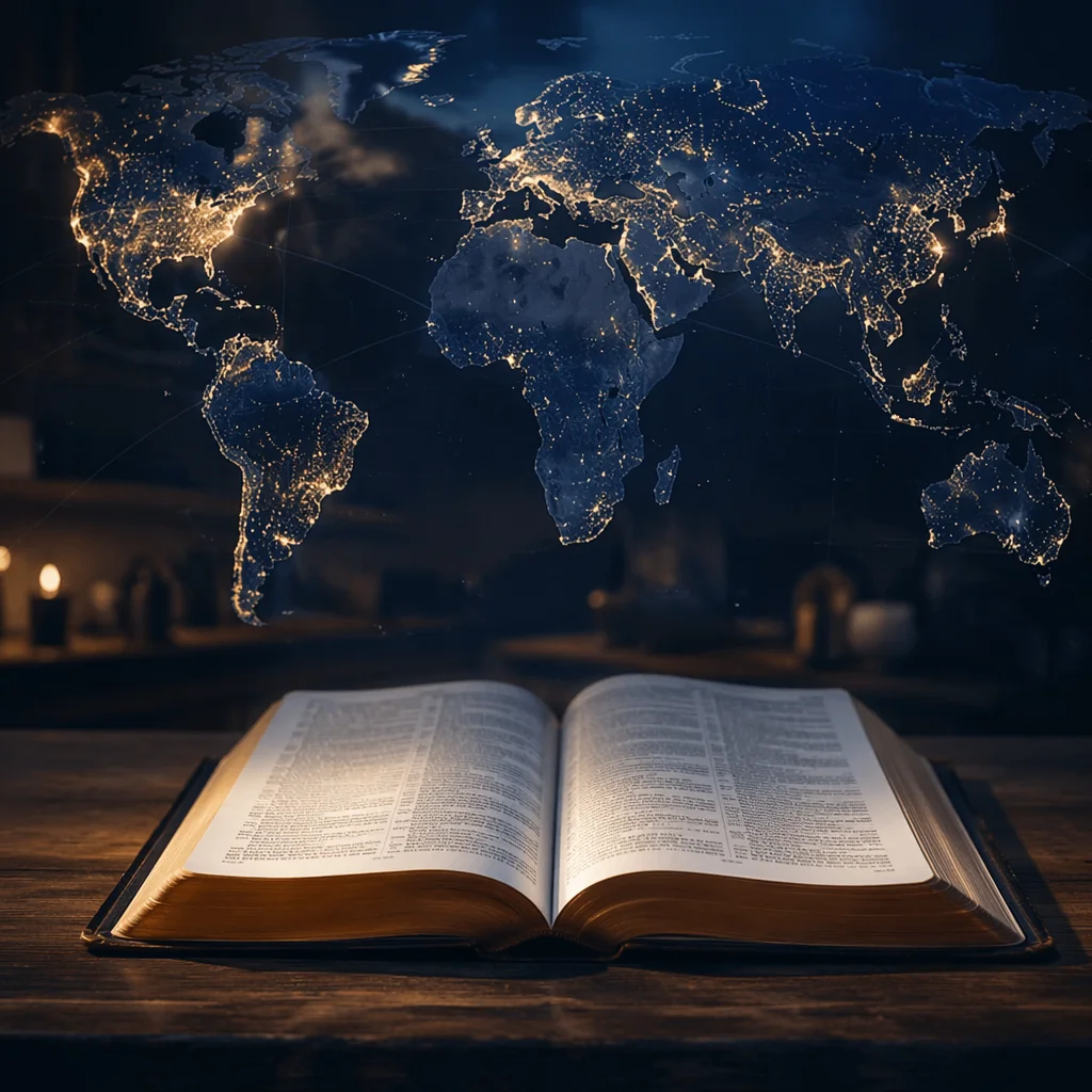 Open Bible Beneath Global Missions Light