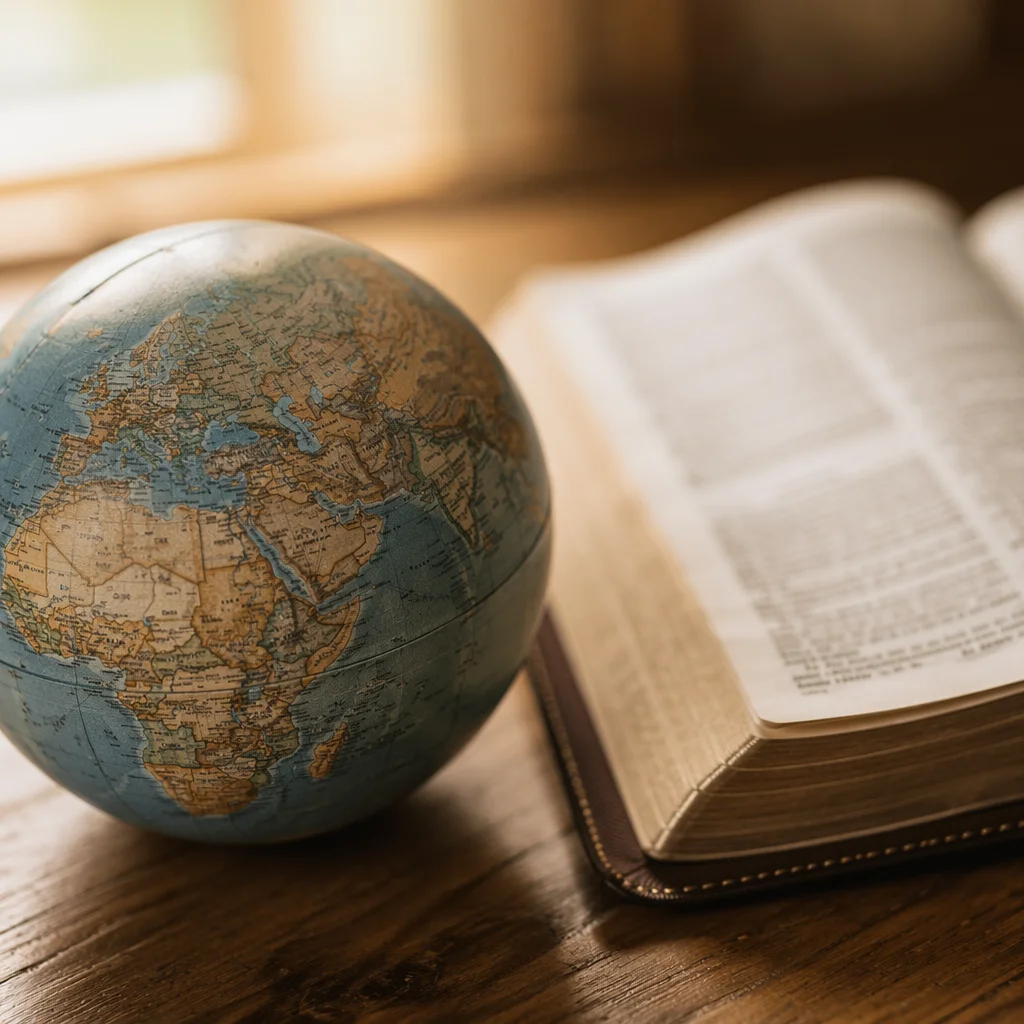 International Missions Globe Beside Open Bible