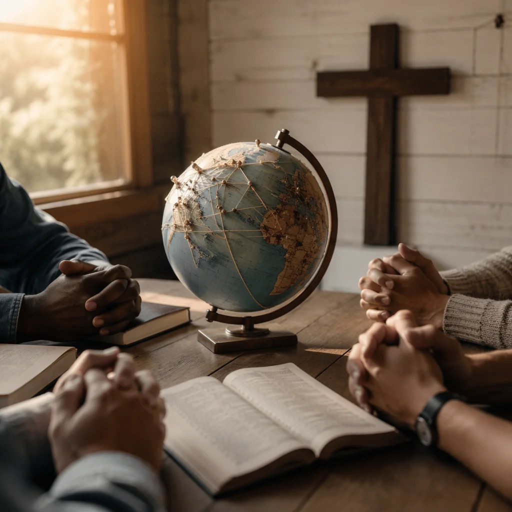 Prayer Table with Globe and Open Bible