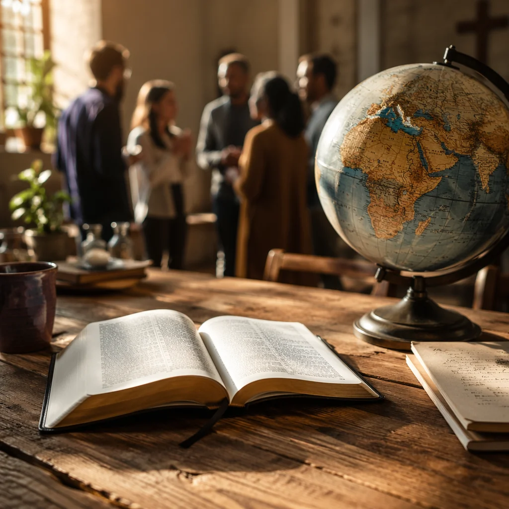 Open Bible and Globe on Table