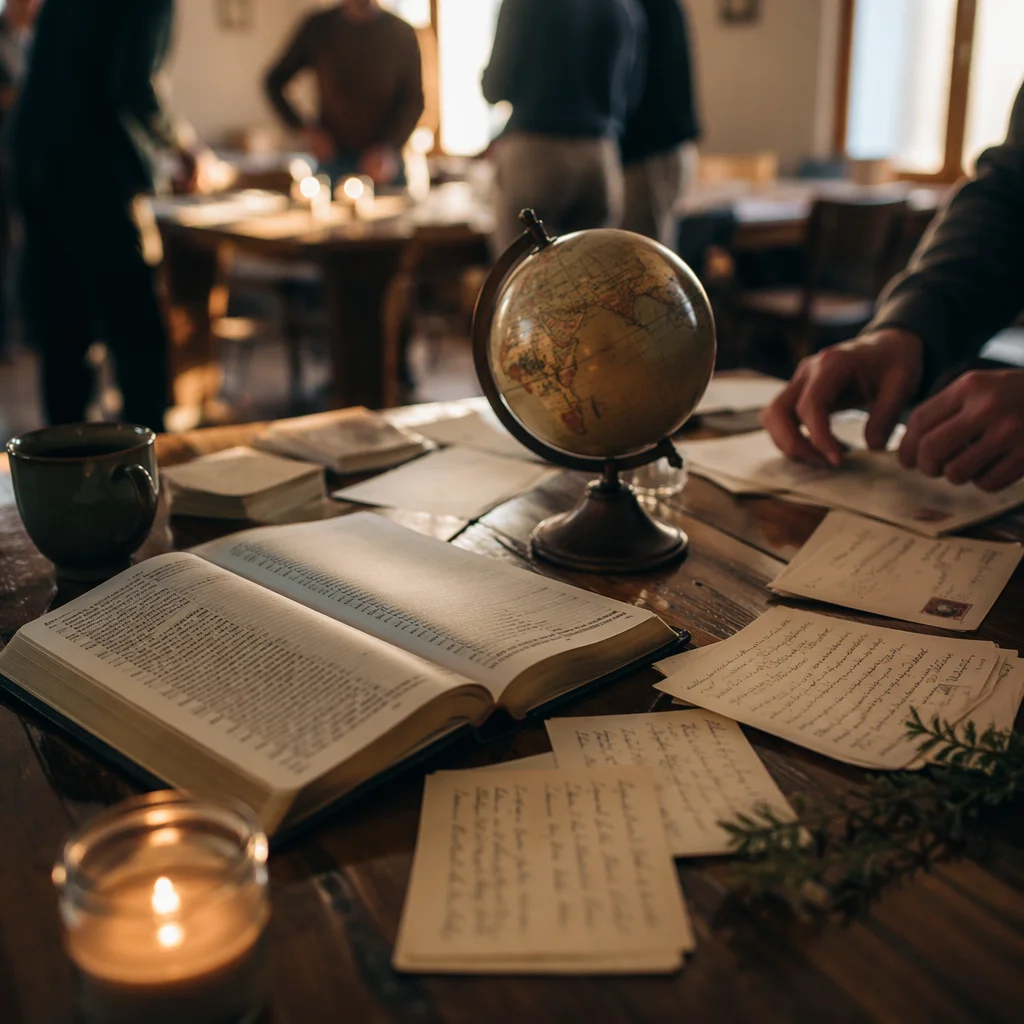 Missions Prayer Table with Bible and Globe