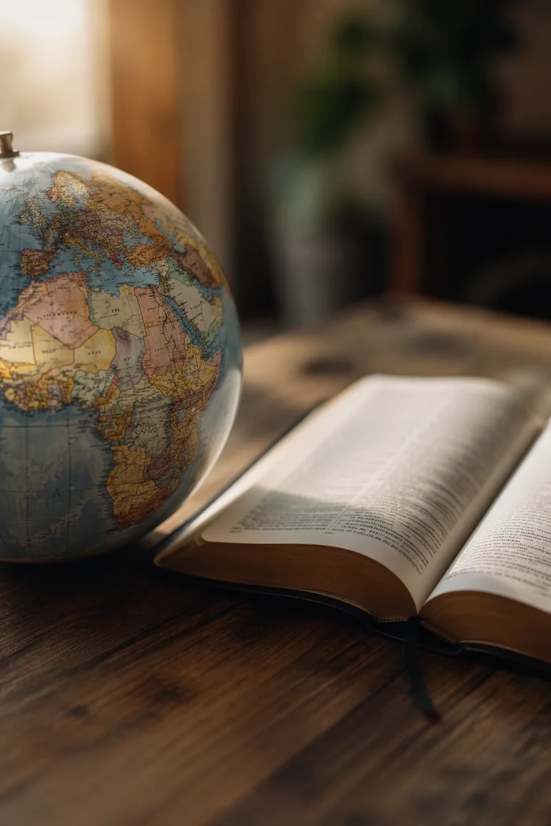Global Missions Globe Beside Open Bible