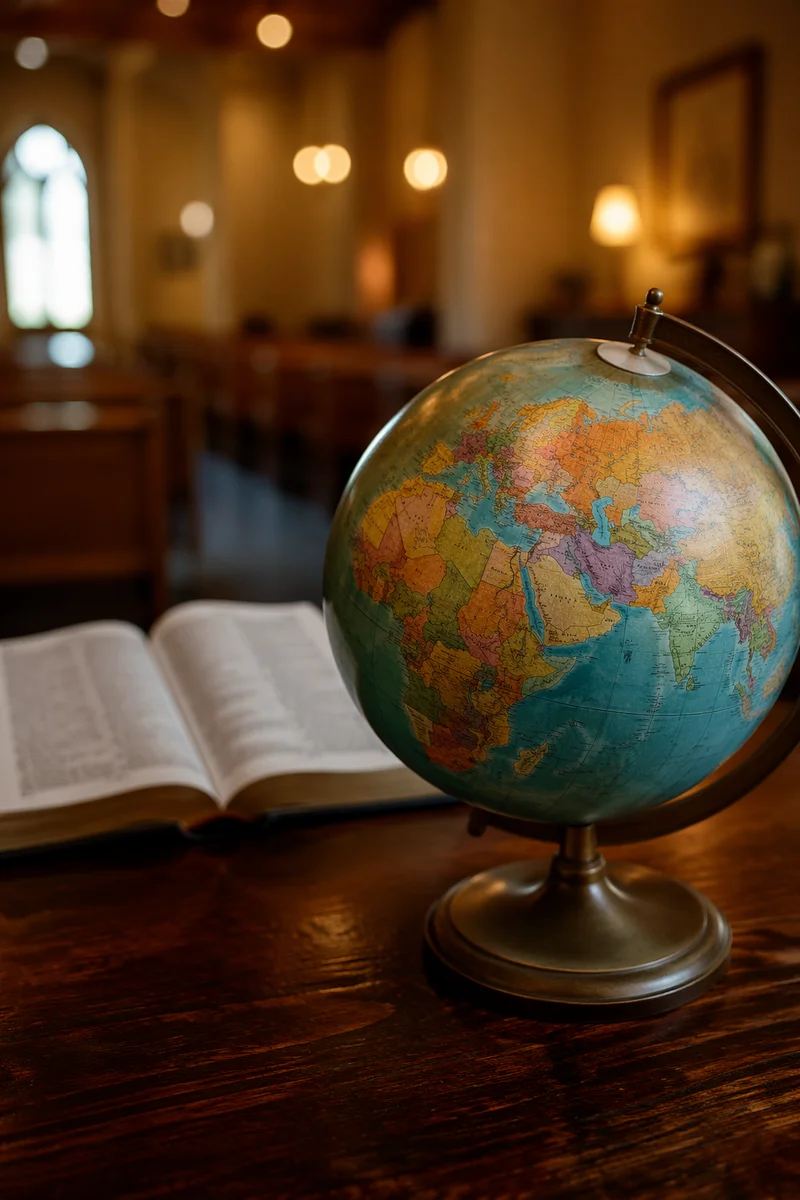 Global Missions Globe Beside Open Bible