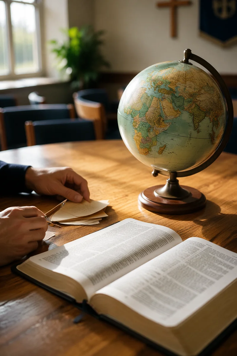 International Missions Globe Beside Open Bible