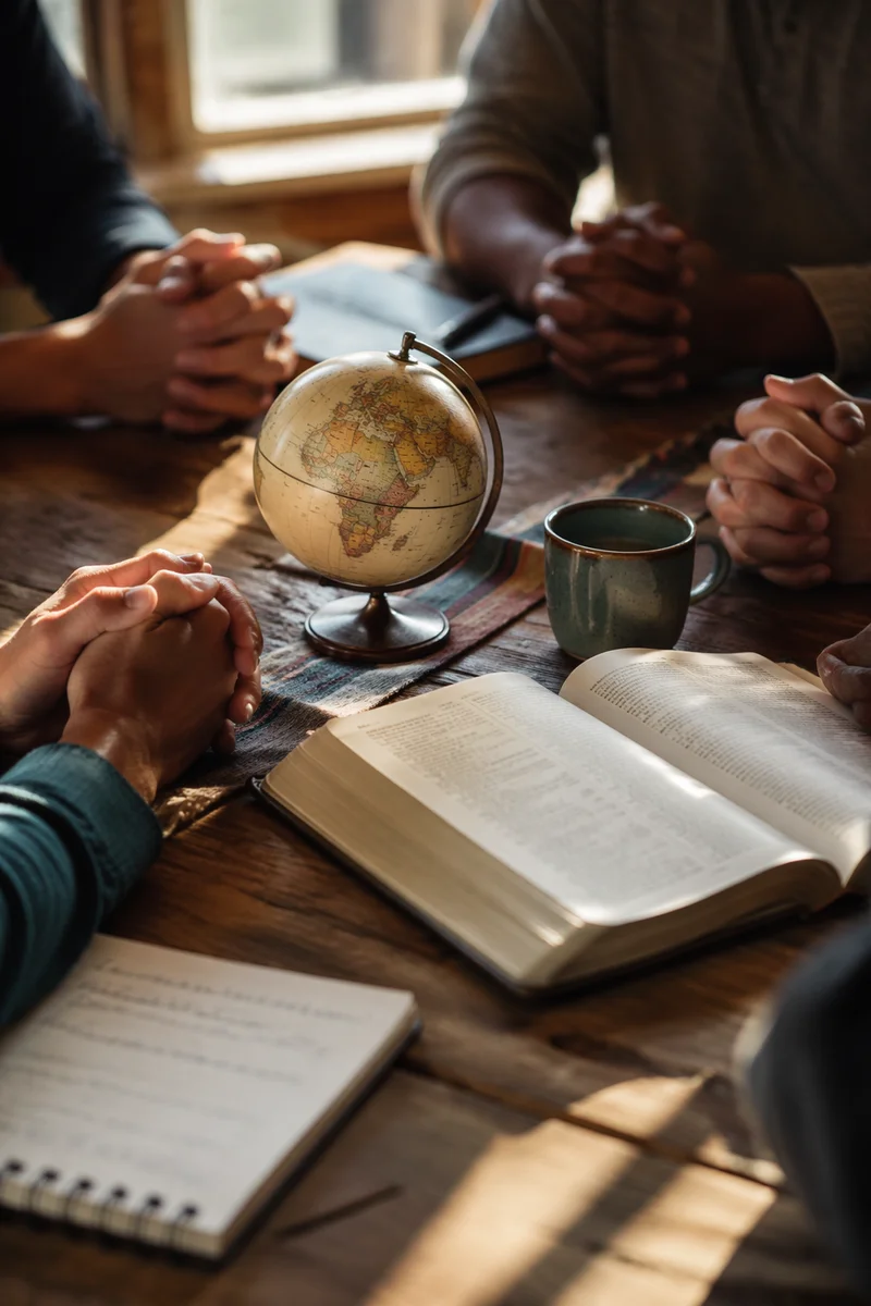 International Missions Prayer Table with Globe and Bible