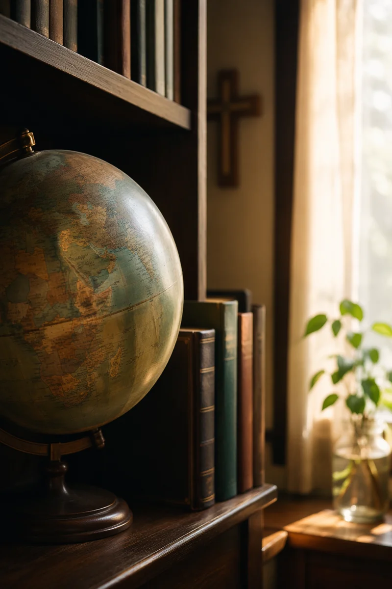 Missions Globe and Bible in Church Office