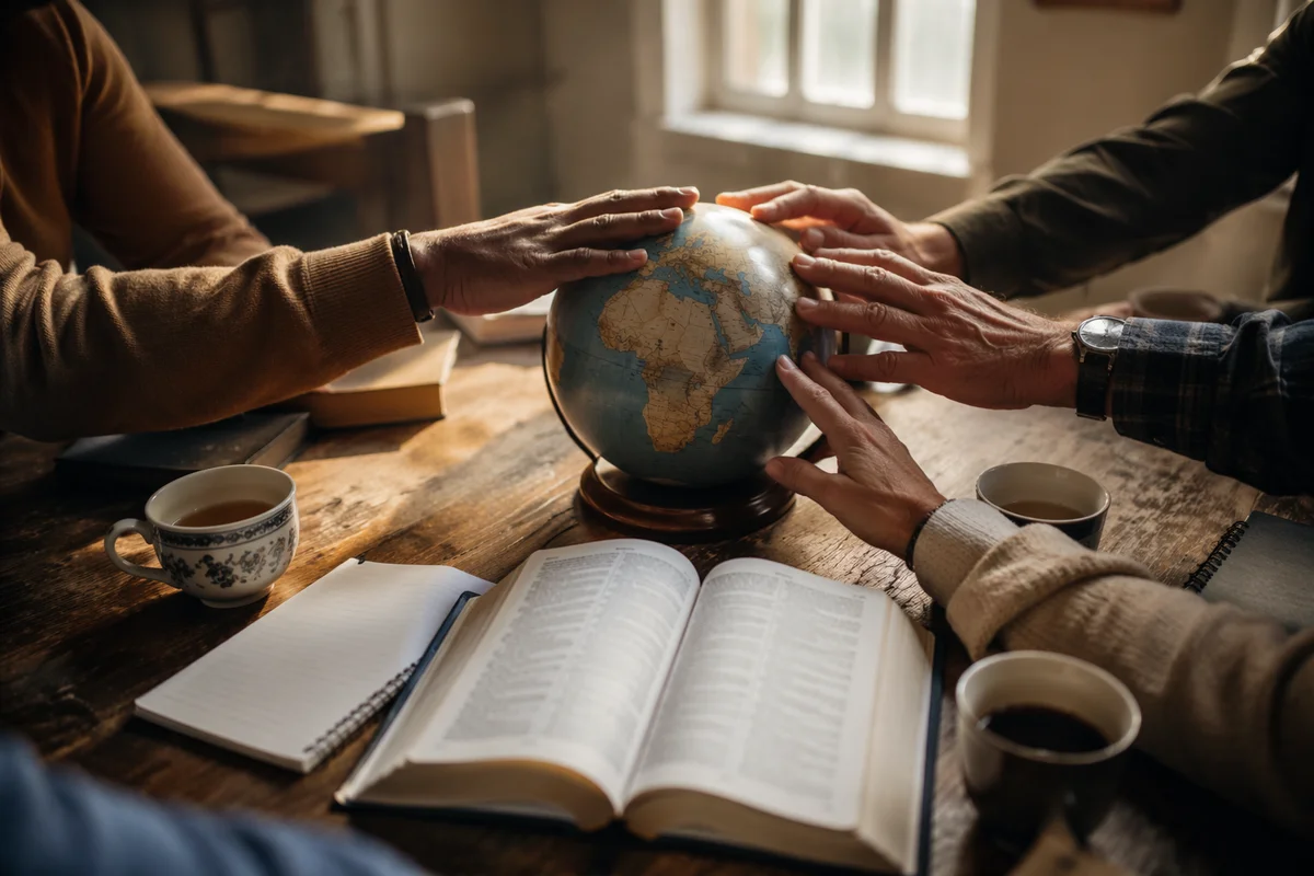 Global Missions Prayer Around Bible and Globe