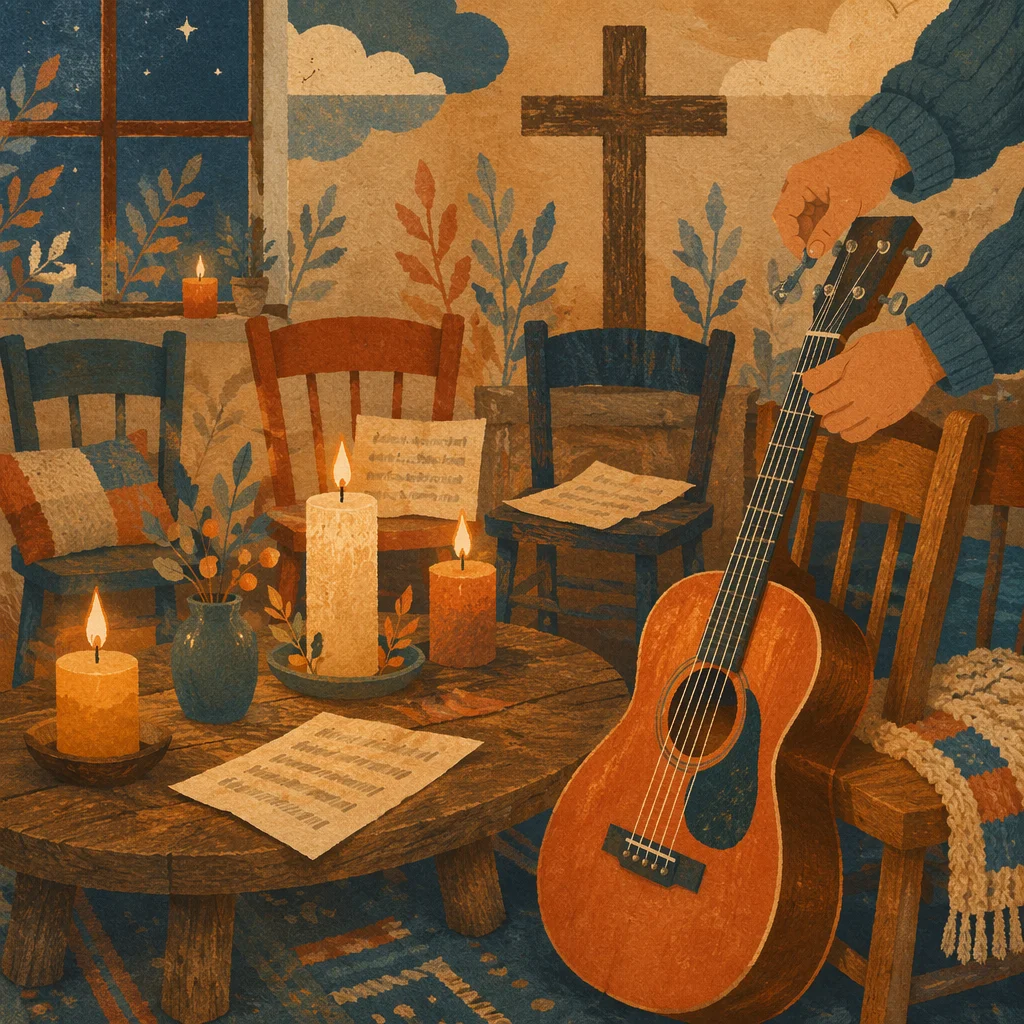 Intimate Worship Room with Candles and Guitar