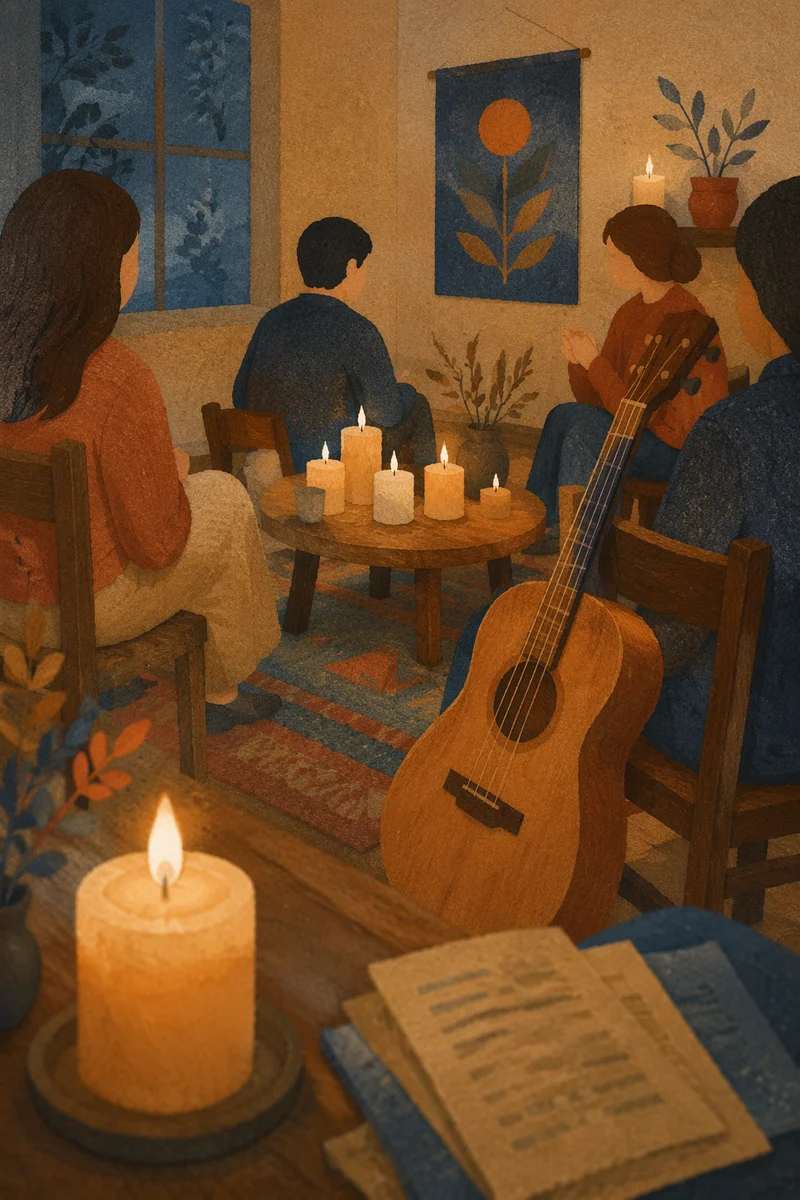 Intimate Worship Room with Candles and Guitar