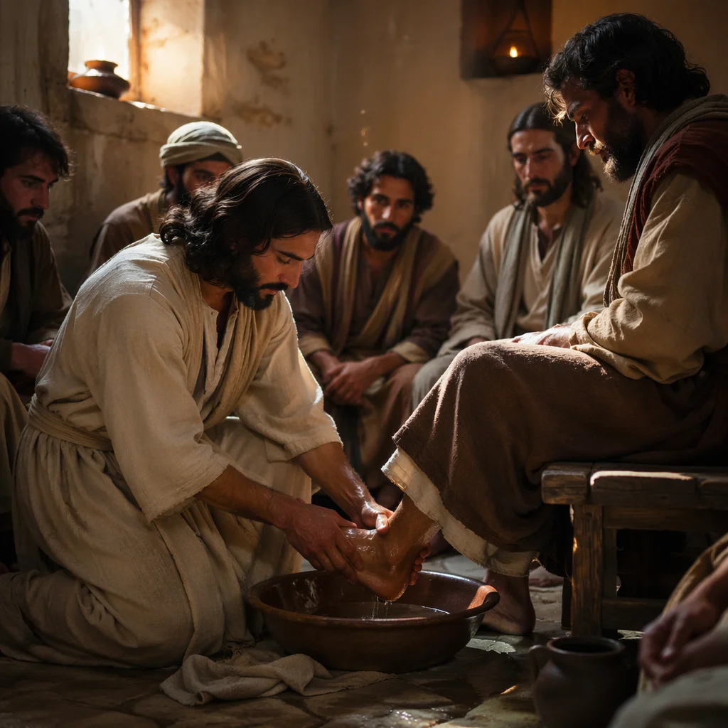 Man Washing Another Man’s Feet Indoors
