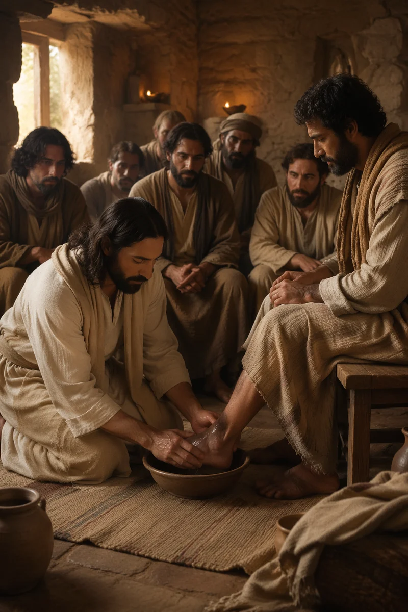 Man Washing Another Mans Feet Indoors