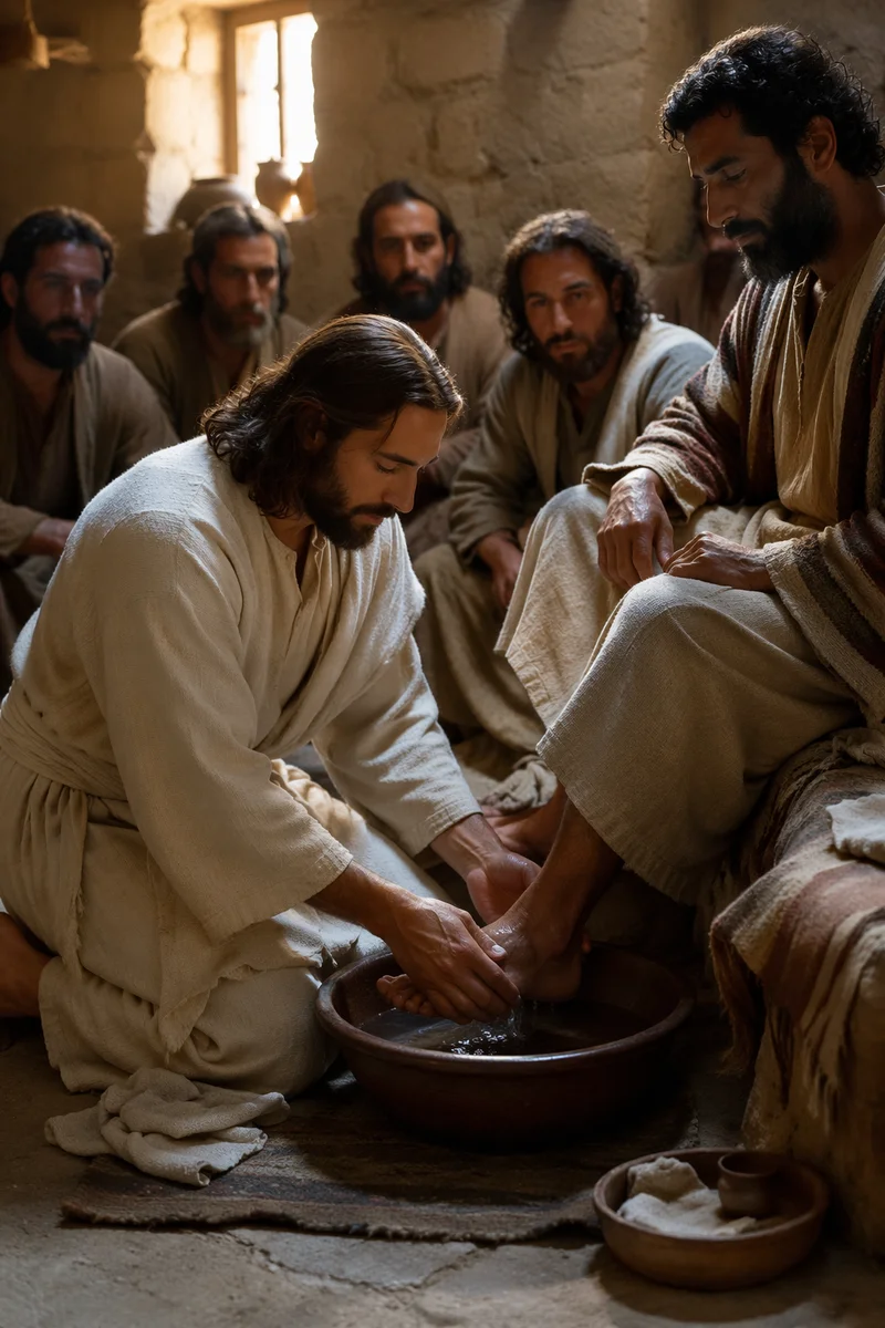 Man Washing Disciple's Feet in Upper Room