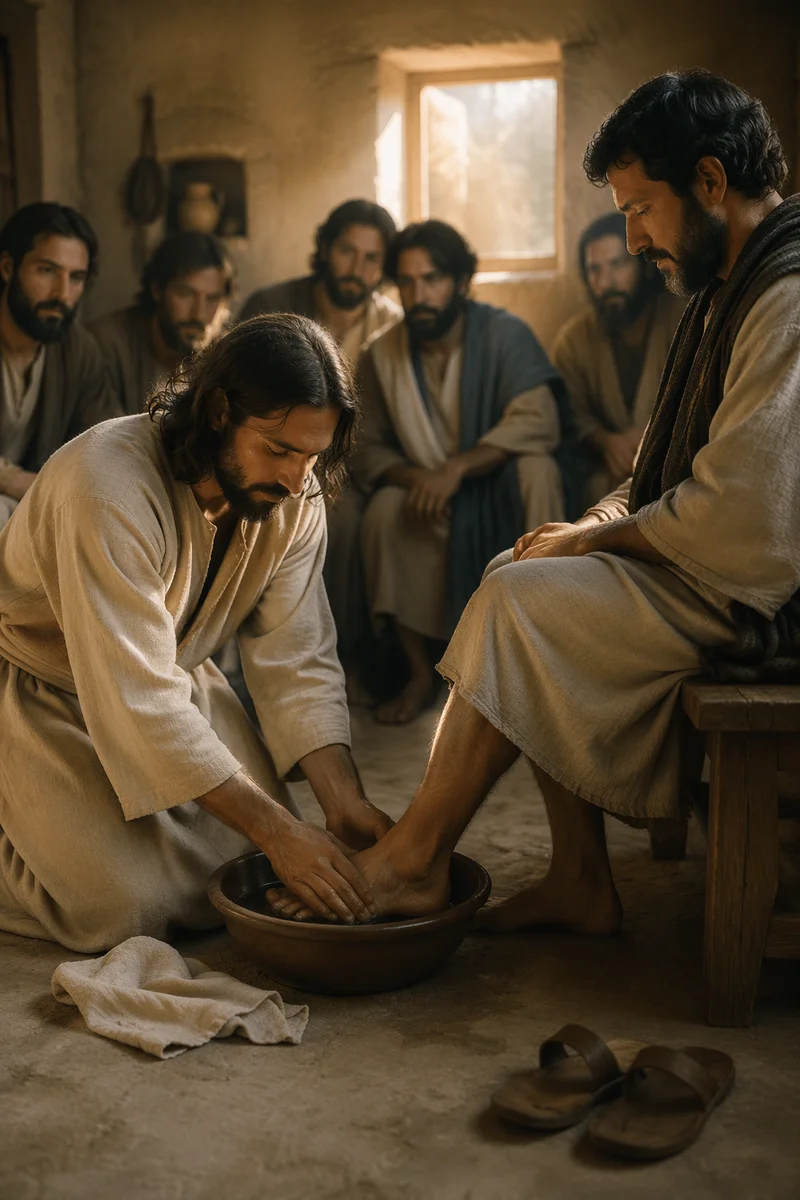 Man Washing Another Man's Feet Indoors