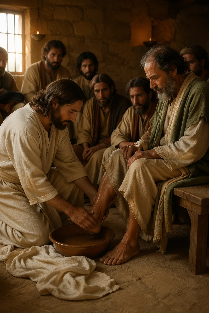 Jesus Washing a Disciple's Feet Indoors