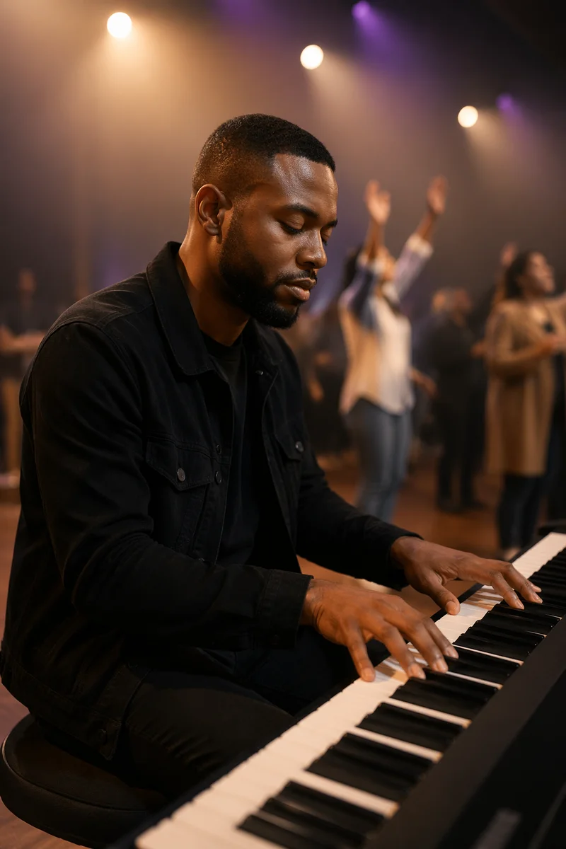 Keyboard Player in Church Stage Lighting