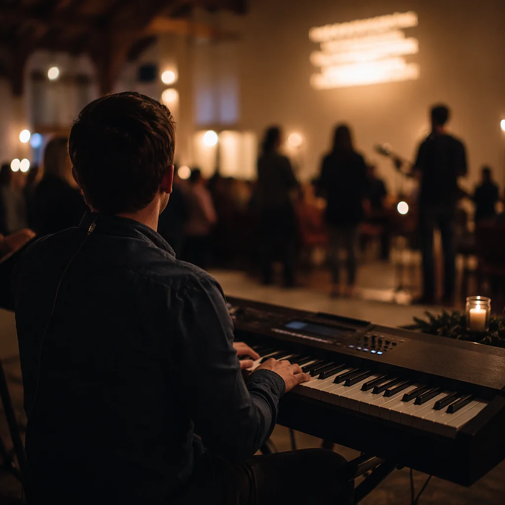 Keyboard Player During Evening Worship Service