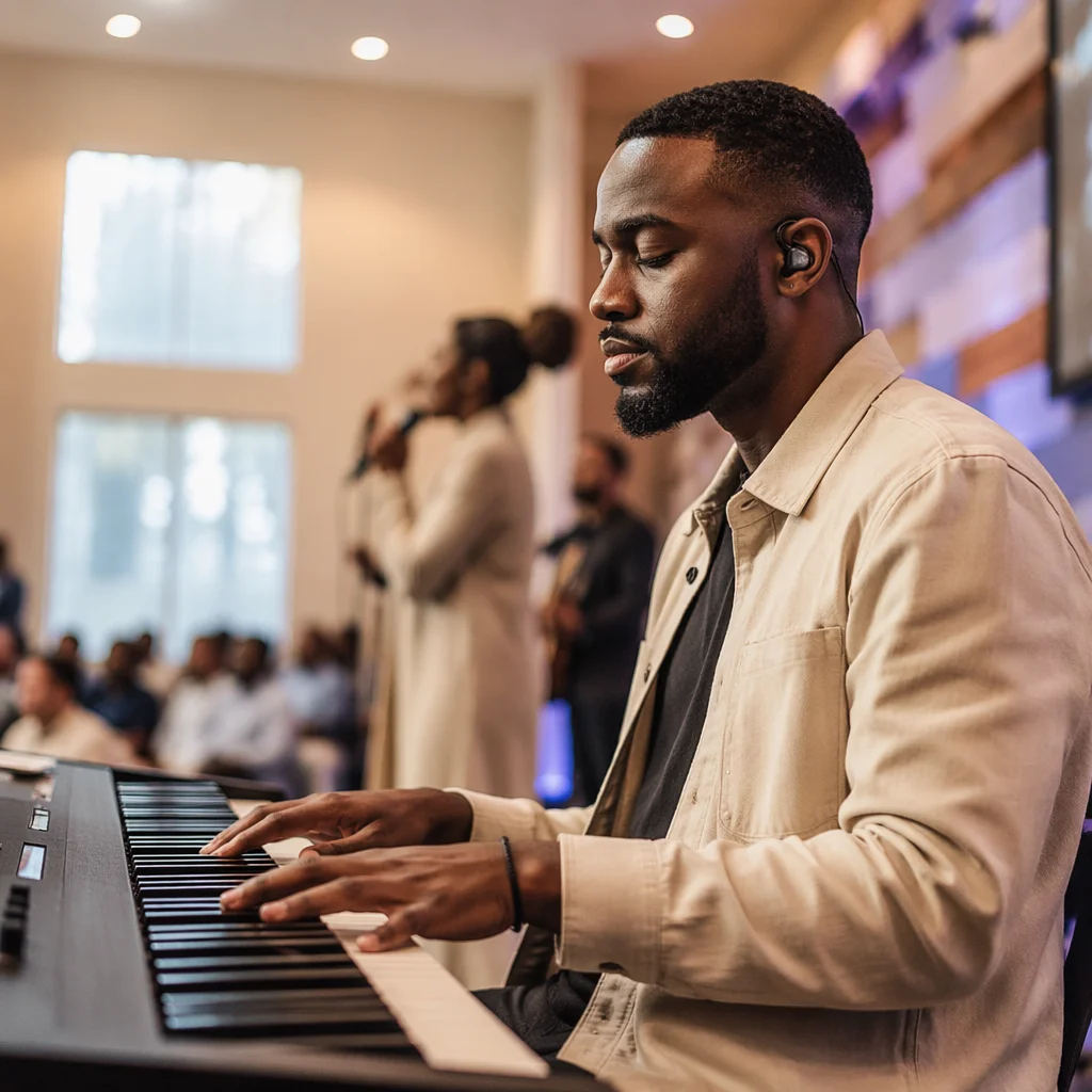 Keyboard Player Leading Worship in Church