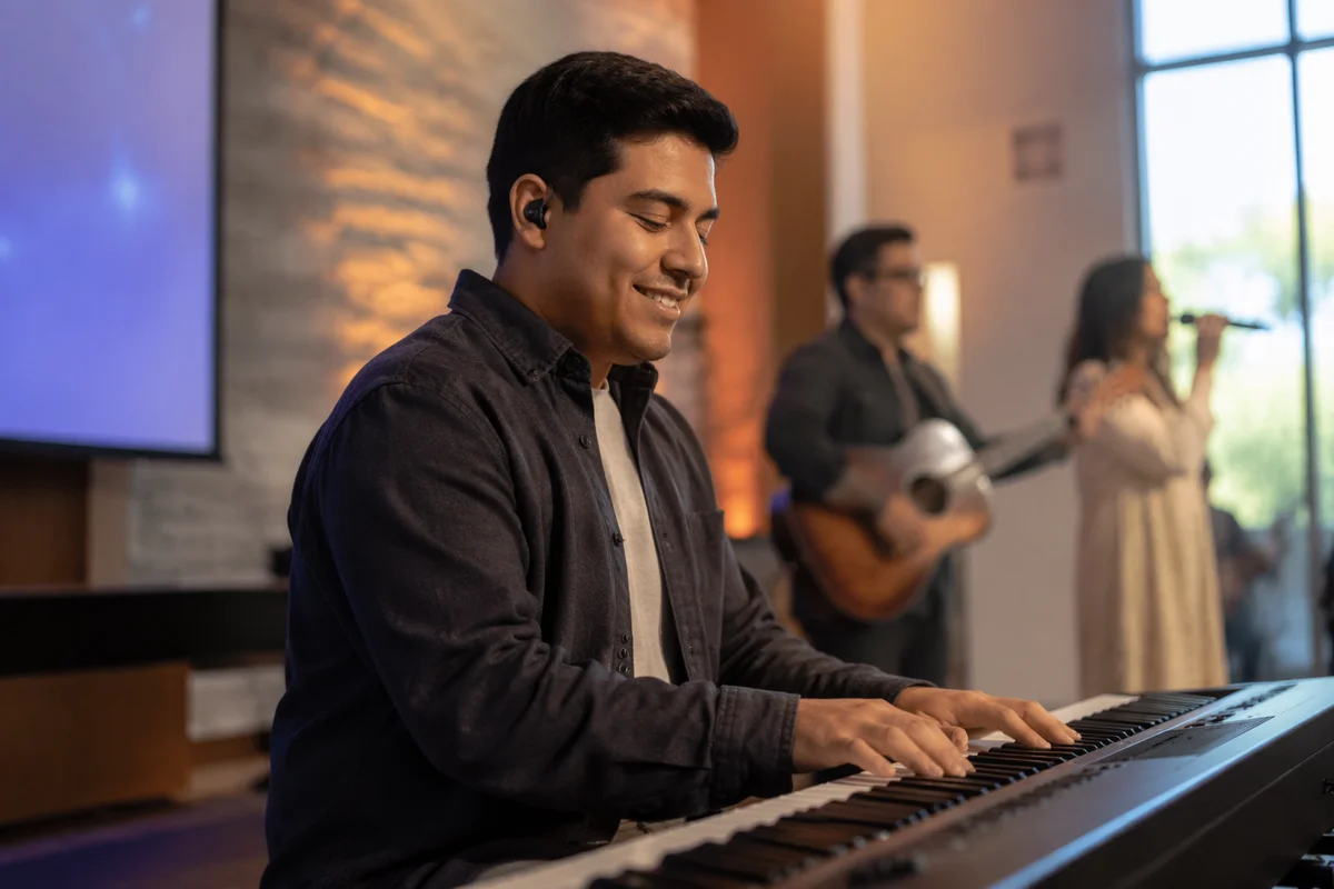 Keyboard Player During Church Service