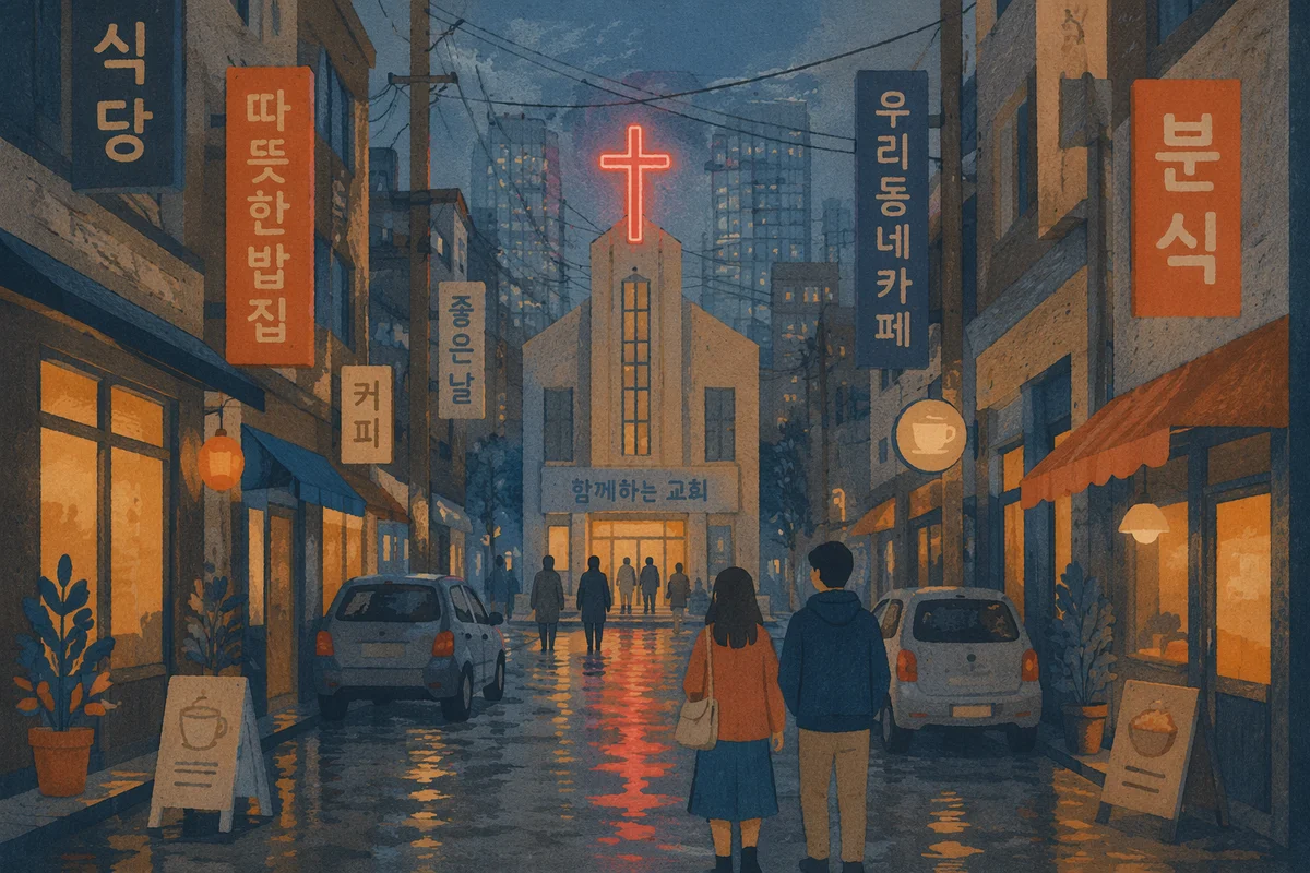Neon Cross Above Korean Church Alley