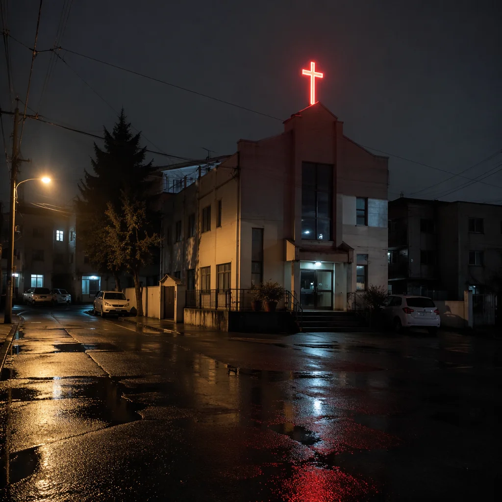 Korean Church Neon Cross at Night