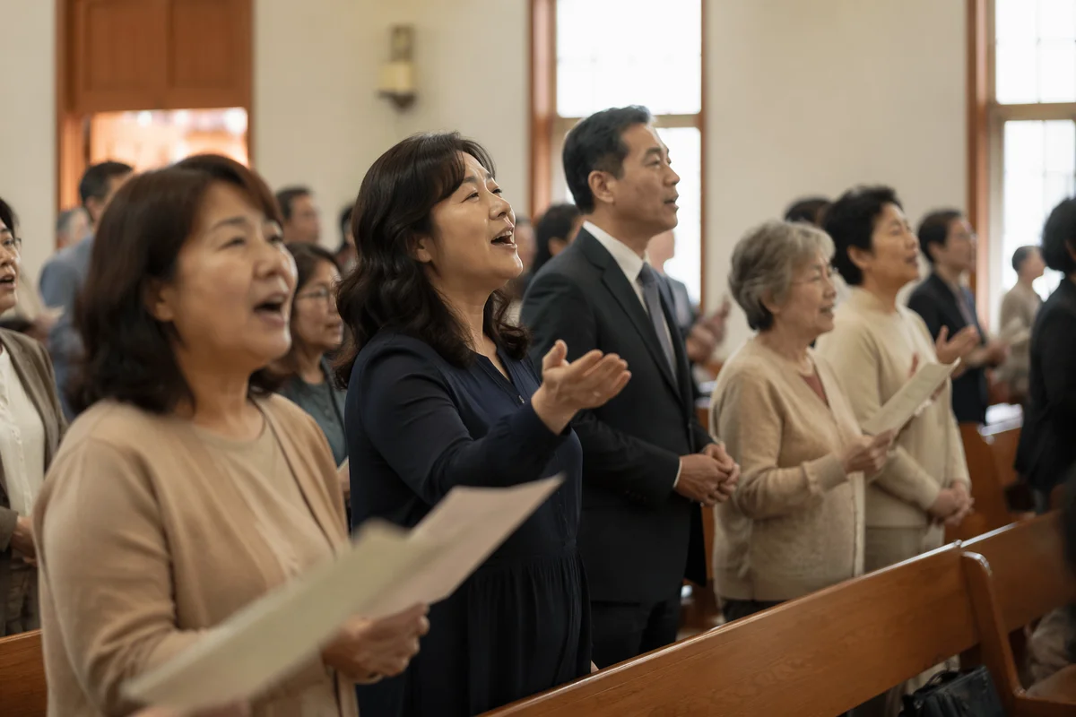 Korean Congregation Singing in Church