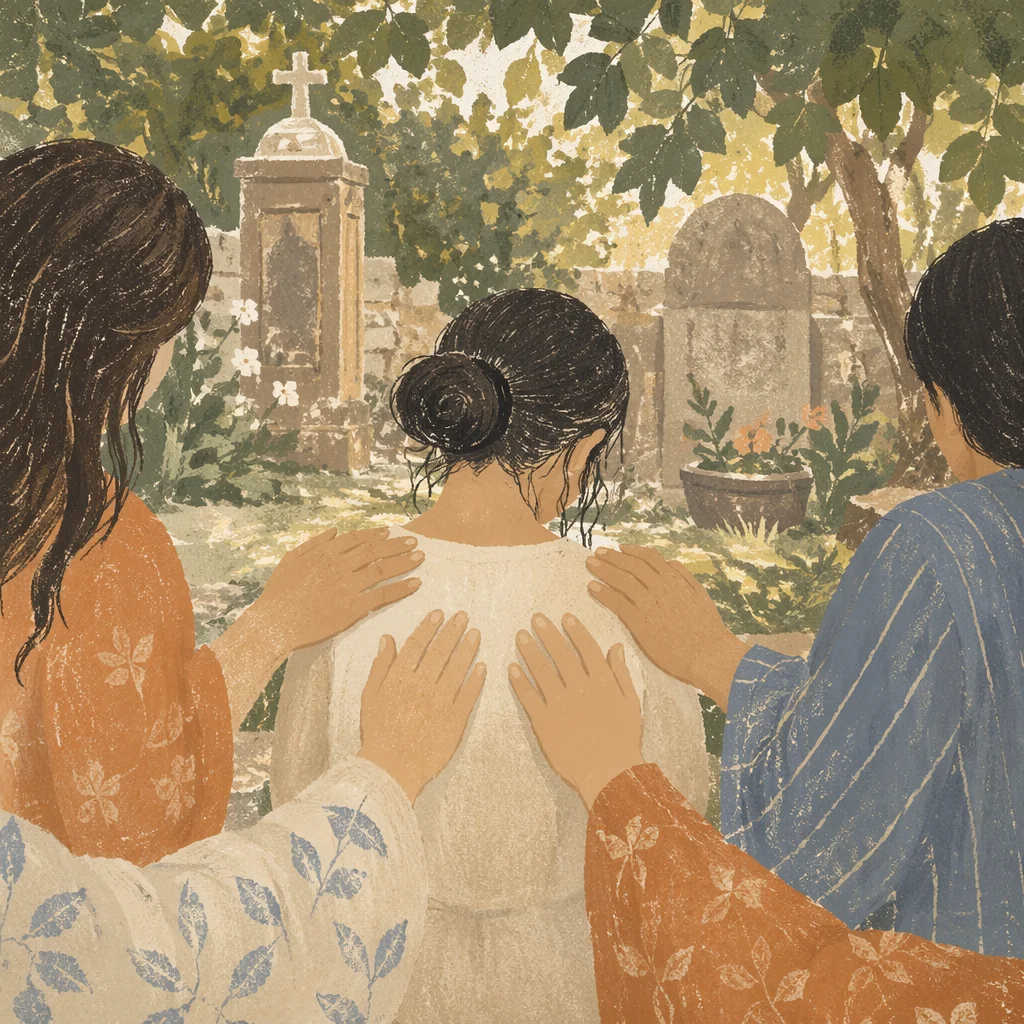 Laying Hands Prayer in Garden Courtyard