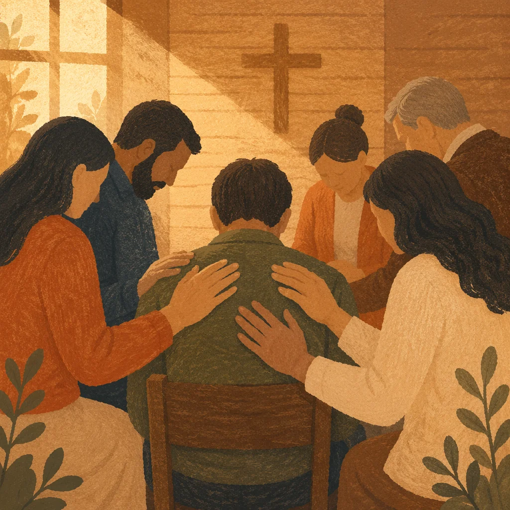 Laying Hands Prayer in Wooden Church