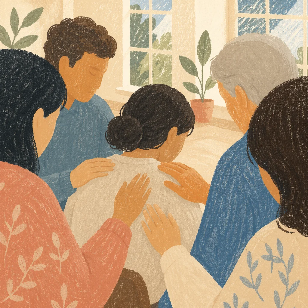 Laying Hands Prayer in Church Fellowship Hall