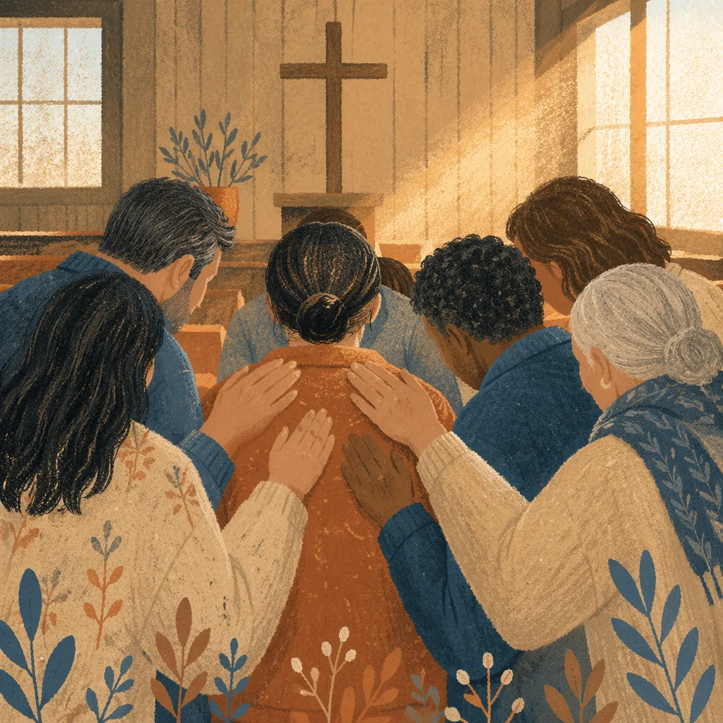Laying Hands Prayer in Wooden Church