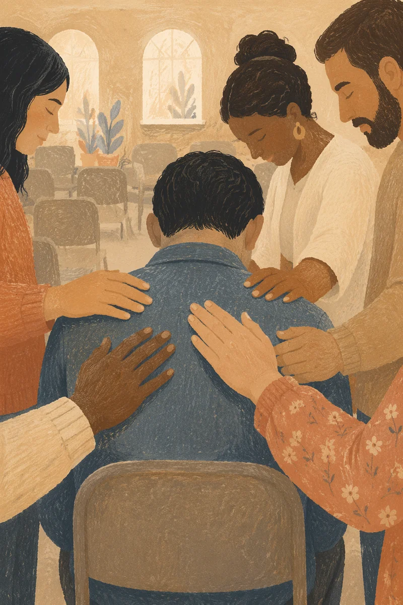 Gentle Laying Hands Prayer in Church