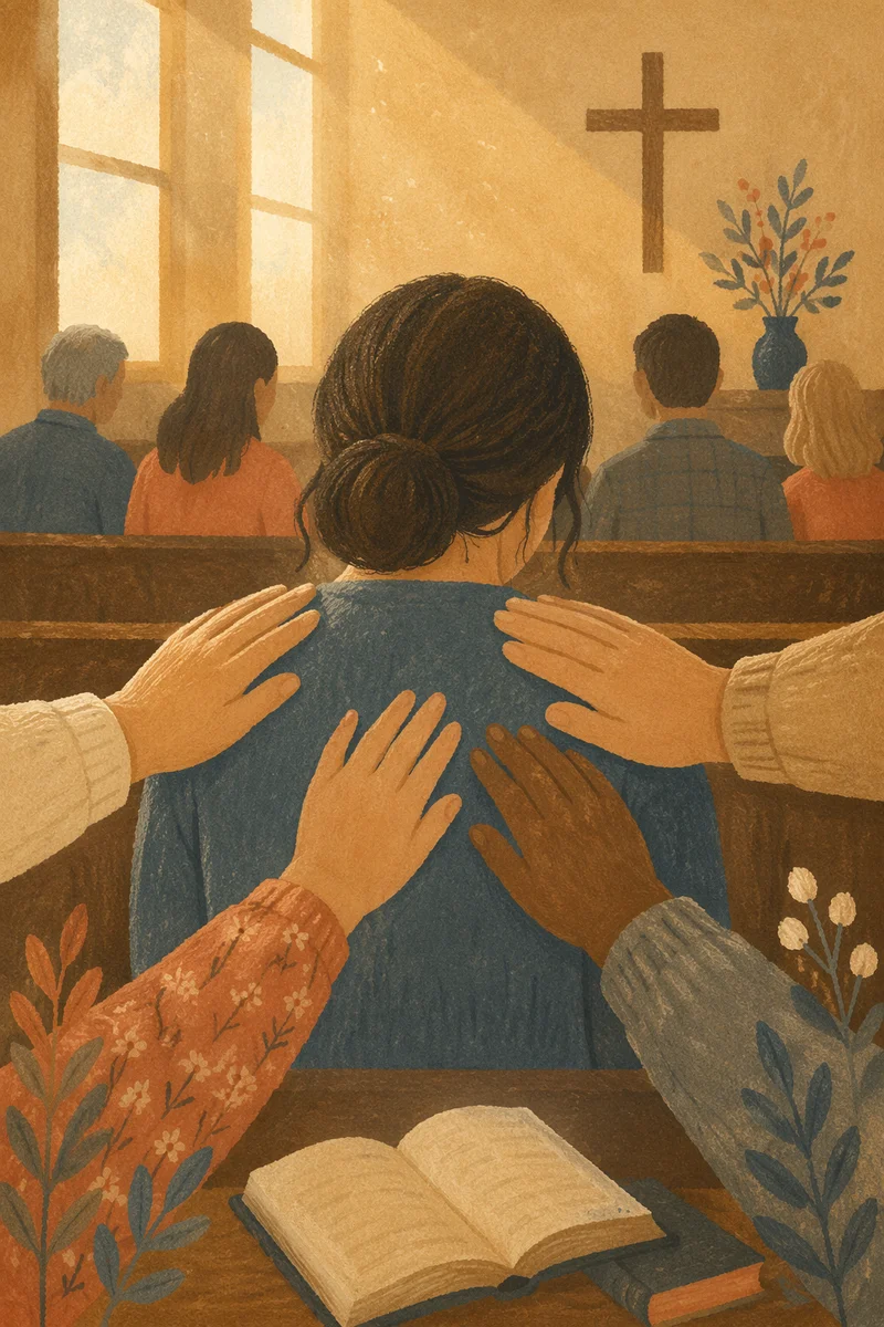Laying Hands Prayer in Wooden Chapel