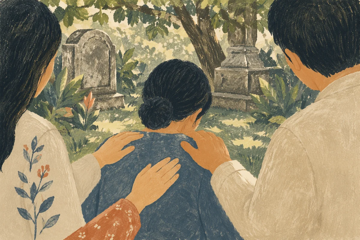 Laying Hands Prayer in Garden Courtyard